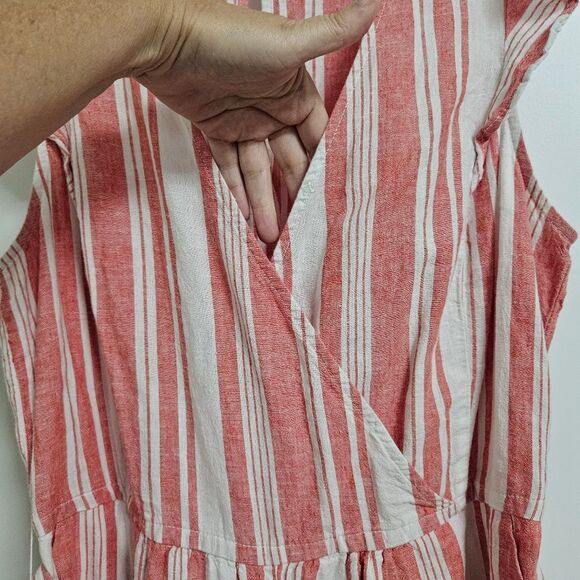 Old Navy Linen Cropped Romper Women’s Med Red White Striped Ruffle Jumper EUC - Picture 5 of 14